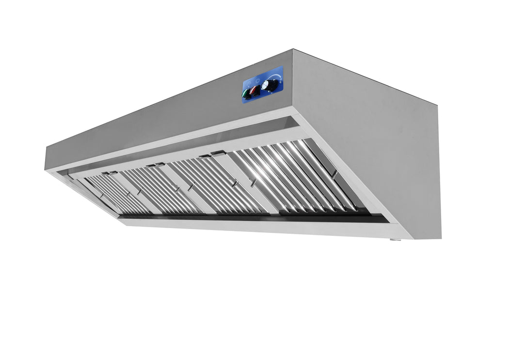 Stainless steel wall-mounted slanted extractor hood with LED lighting and filters view 3