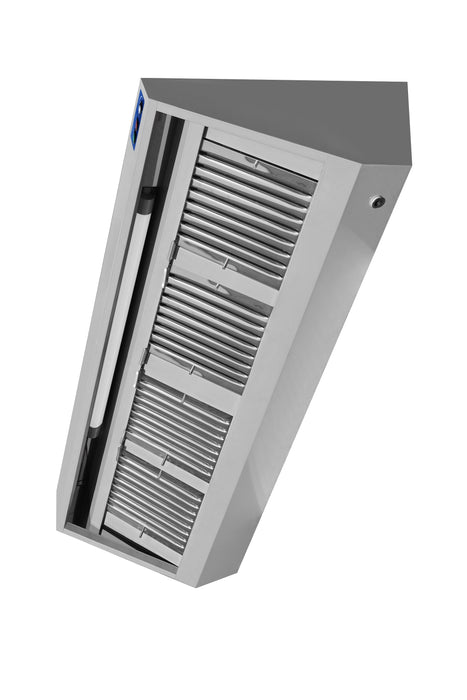 Stainless steel wall-mounted slanted extractor hood with LED lighting and filters view 5