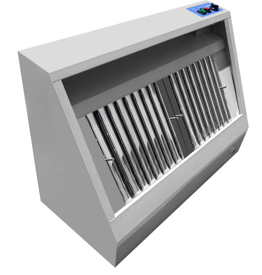 Stainless steel wall-mounted extractor hood with dual filters and LED lighting view 2