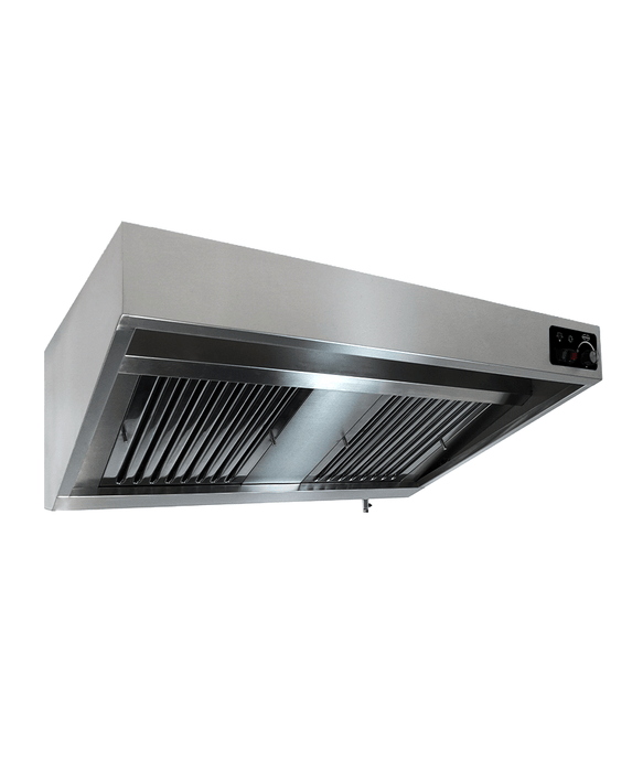 Stainless steel wall-mounted kitchen extraction hood with LED lighting and dual filters view 7