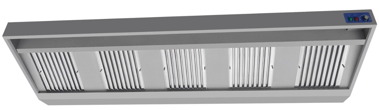 Stainless steel wall-mounted extractor hood with LED lighting and five filters view 2