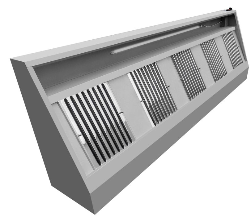 Stainless steel wall-mounted extractor hood with LED lighting and five filters view 3