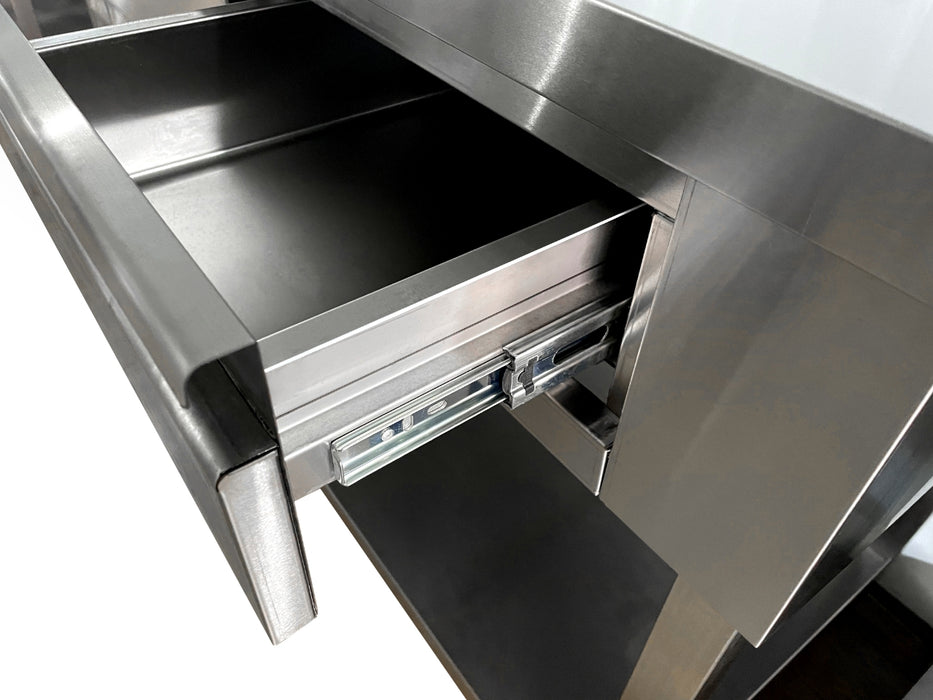 Stainless steel coffee worktable with storage space, 1250mm wide x 600mm deep view 3