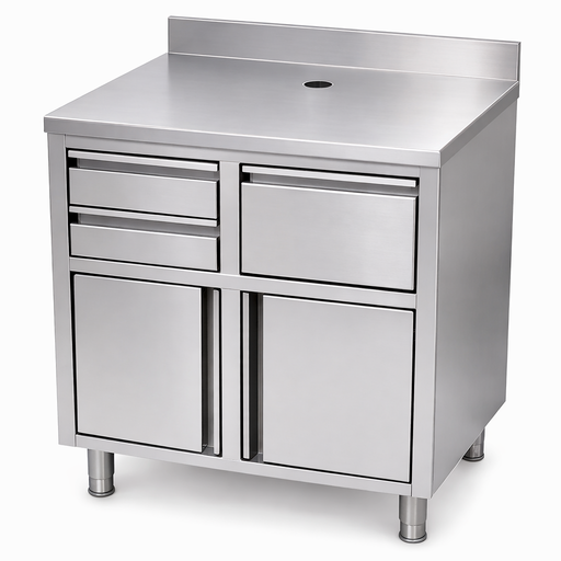 Stainless steel worktable with storage shelf and open frame design, 1000mm wide