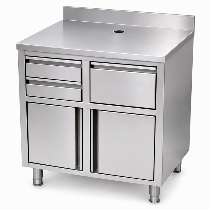 Stainless steel worktable with storage shelf and open frame design, 1000mm wide