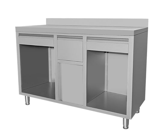 Stainless steel worktable with closed storage, 1500mm wide, coffee station prep counter