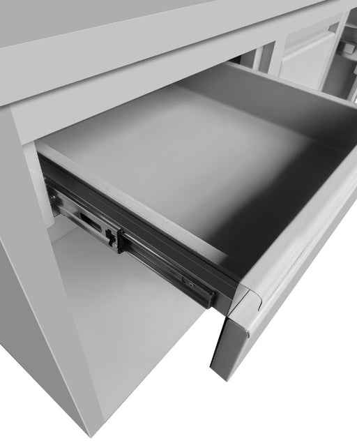 Stainless steel worktable with closed storage, 1500mm wide, coffee station prep counter view 2