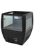 Black countertop refrigerated display island with straight glass front and LED lighting view 2