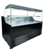 Black and stainless steel ventilated display fridge with straight glass window and LED lighting