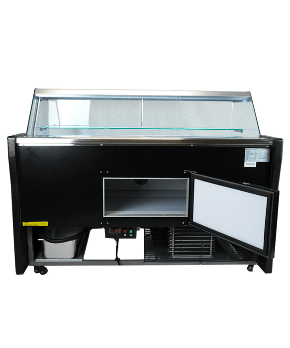 Black front and anthracite sides countertop cold display unit with straight glass front and LED interior lighting view 5