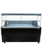 Black front and anthracite sides countertop cold display unit with straight glass front and LED interior lighting view 2
