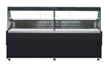 Black and stainless steel ventilated display fridge with straight glass front and LED lighting view 2