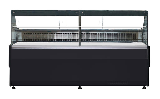 Black and stainless steel ventilated display fridge with straight glass window and LED lighting view 2