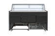 Black freestanding cold display cabinet with straight glass door and LED interior lighting view 2