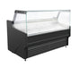 Black freestanding cold display cabinet with straight glass door and LED interior lighting