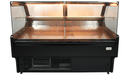 Black freestanding glass door display fridge with LED interior lighting and digital temperature control view 3