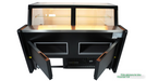 Black freestanding refrigerated display case with straight glass front and LED lighting view 7