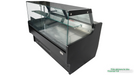 Black freestanding refrigerated display case with straight glass front and LED lighting view 5