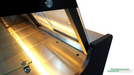 Black freestanding refrigerated display case with straight glass front and LED lighting view 6
