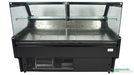 Black freestanding refrigerated display case with straight glass front and LED lighting view 3