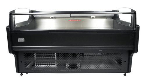 Stainless steel freestanding cold display unit with straight glass front and night cover