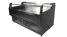 Stainless steel freestanding cold display unit with straight glass front and night cover view 2
