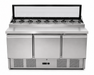Stainless steel three door saladette prep counter with lockable doors and fan cooling view 2