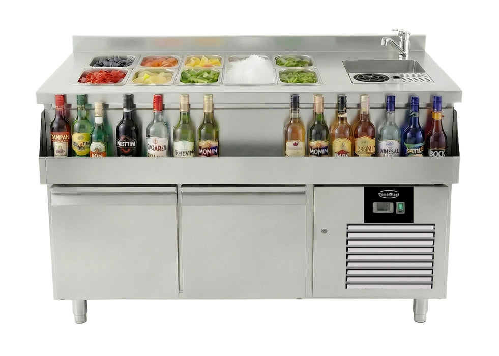 Combisteel stainless steel 2 door refrigerated counter with integrated cocktail bar station