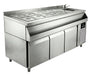 Three door stainless steel refrigerated counter with cocktail bar station top