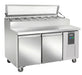 Stainless steel 2 door saladette counter fridge with glass top cover and GN tray guides