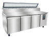 Stainless steel three door refrigerated saladette counter with glass cover and GN containers