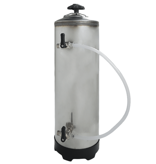 Stainless steel water softener tank, cylindrical shape with inlet connections