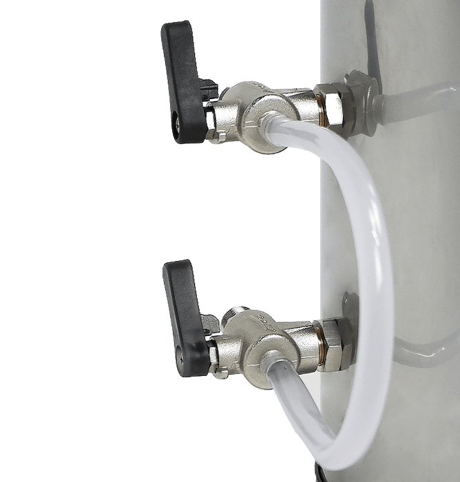 Stainless steel water softener unit, compact rectangular design with connection ports view 6