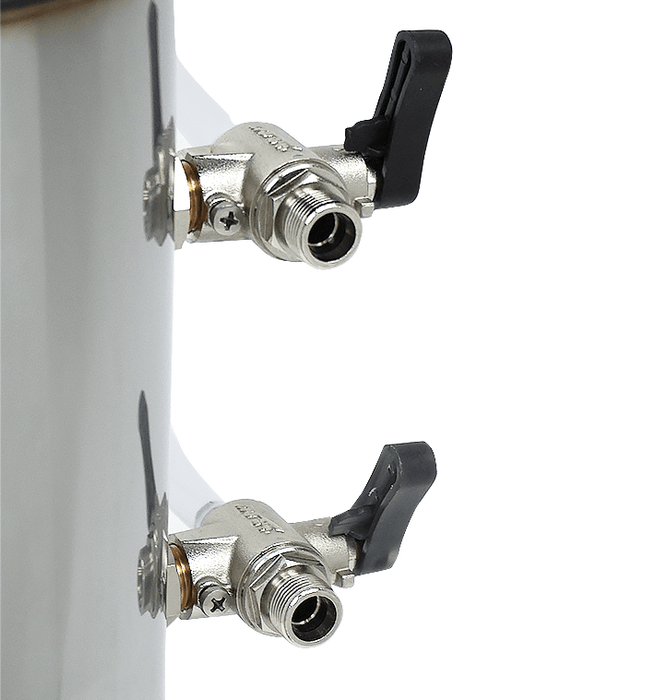 Stainless steel water softener unit, compact rectangular design with connection ports view 7
