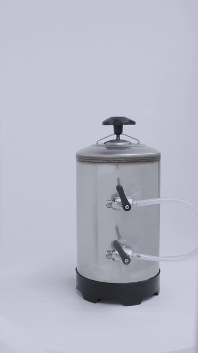 Stainless steel water softener unit, compact rectangular design with connection ports view 5