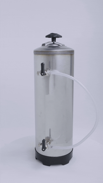 Stainless steel water softener tank, cylindrical shape with inlet connections view 4