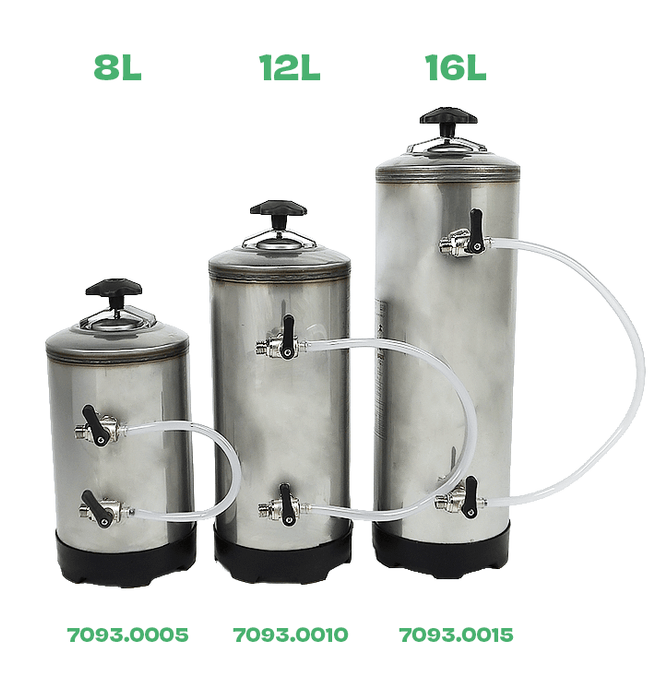 Stainless steel water softener unit, compact rectangular design with connection ports view 4