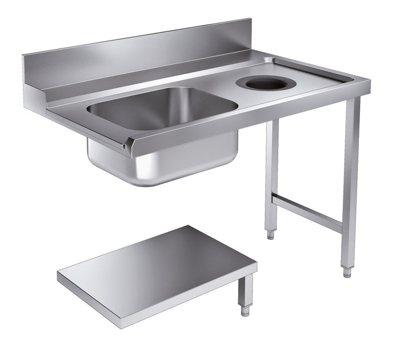 Combisteel stainless steel entry table bottom shelf with integral waste hole, 1200mm wide