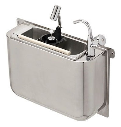 Stainless steel ice cream scoop sink with water tap and rinse shower, 410x120x270mm