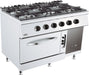 Combisteel BASE 700 freestanding gas cooking range with six burners and built-in oven