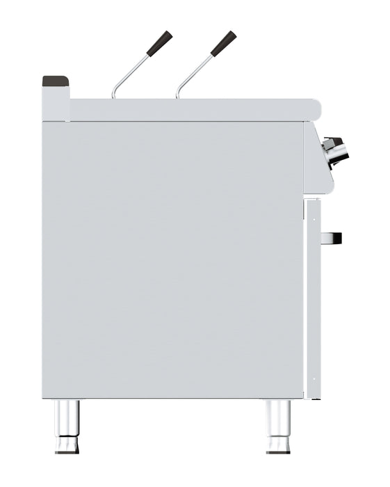 Stainless steel gas pasta cooker with three baskets, compact freestanding model view 3