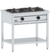 Freestanding gas pancake preparation table with two burners and stainless steel top
