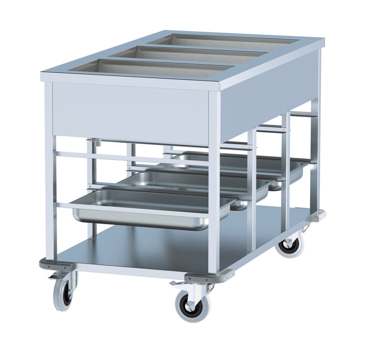 Stainless steel mobile bain-marie trolley with three gastronorm wells and control knob view 5
