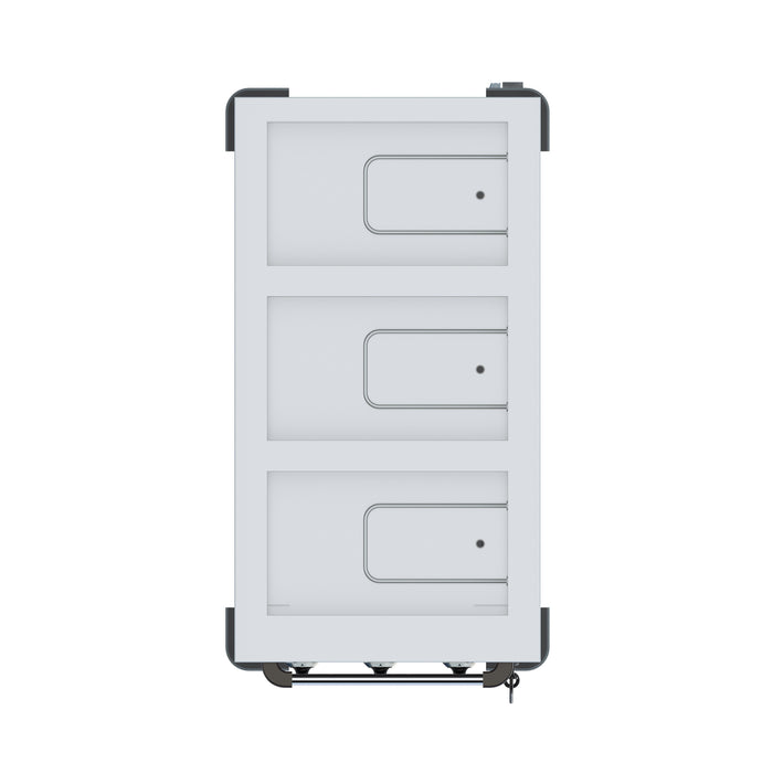 Stainless steel mobile bain-marie trolley with three gastronorm wells and control knob view 6