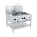 Stainless steel gas wok table with three burners and grease collection tray