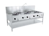 Stainless steel five-burner gas wok table, freestanding commercial kitchen equipment