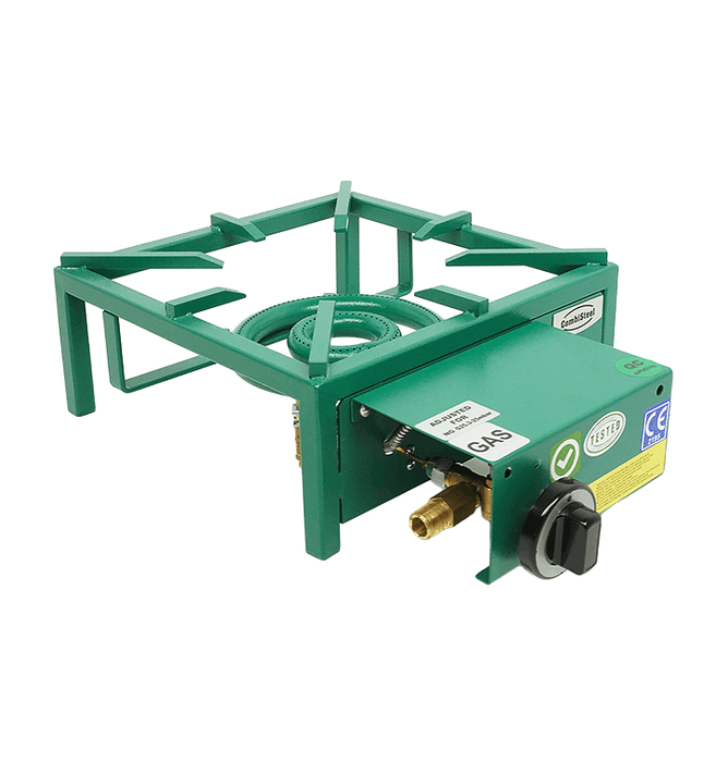 Green Combisteel gas wok burner with single 11kW burner and propane sprayer