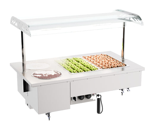 Stainless steel drop-in bain-marie unit with two heating wells and integral bowls
