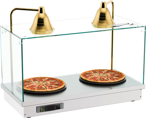 Stainless steel drop-in heated top unit with ceramic surface and two overhead heating lamps