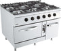Combisteel BASE 900 six burner gas cooking range with integral oven, 1200mm wide